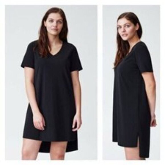 Universal Standard T-Shirt Dress Tesino V-Neck Short Sleeves Washed Black 14/16 - Picture 1 of 10